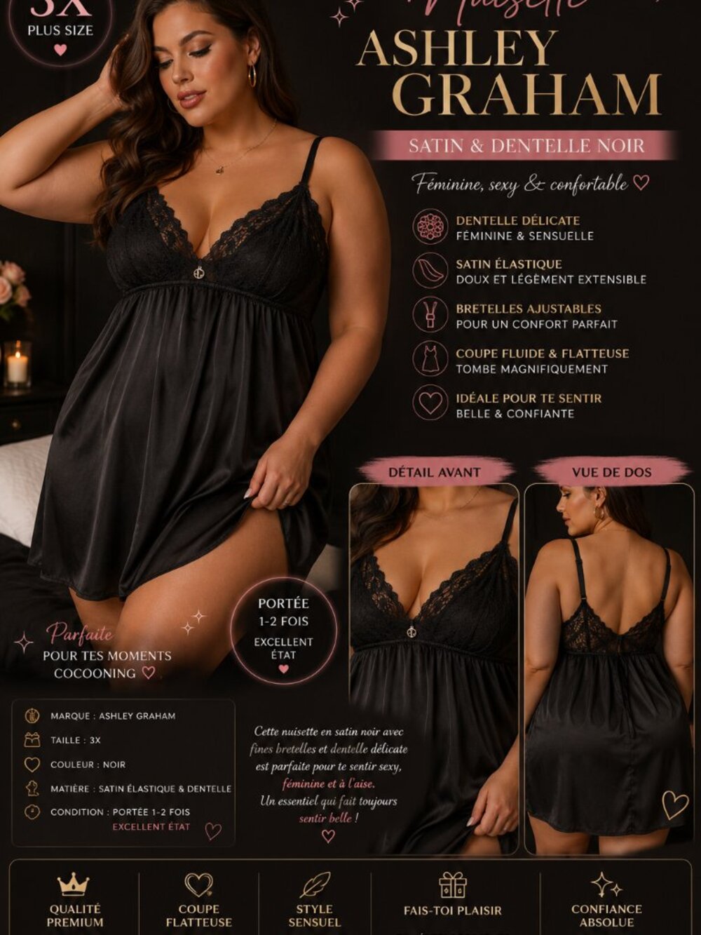 Ashley Graham Satin & Lace Chemise